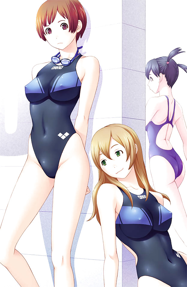 Anime girls on one-piece swimsuits