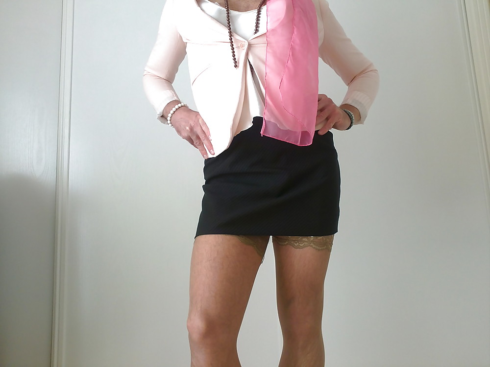 Classy lady, short skirt satin lingerie and stockings #22867424