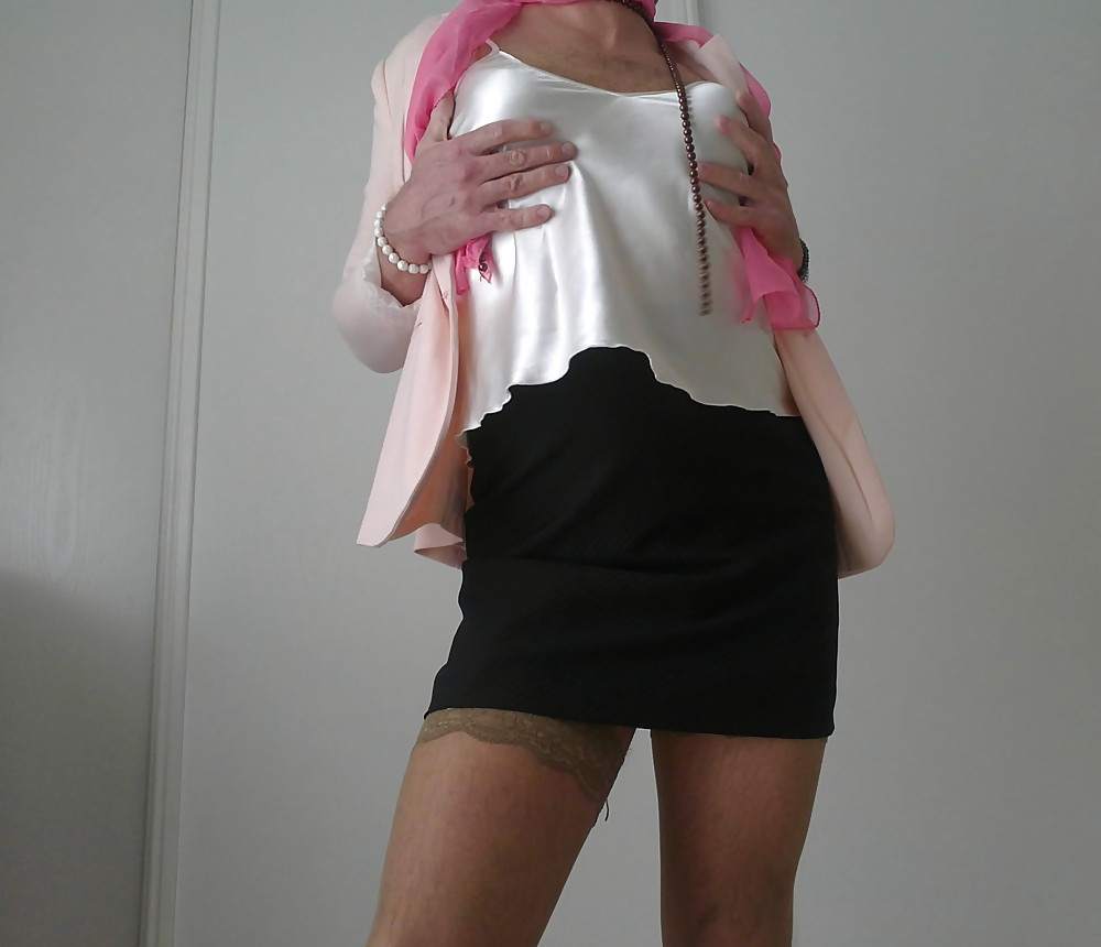 Classy lady, short skirt satin lingerie and stockings #22867435