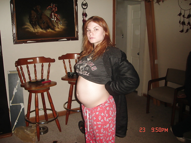 Pregnant chick flashes her tits and belly #6669074