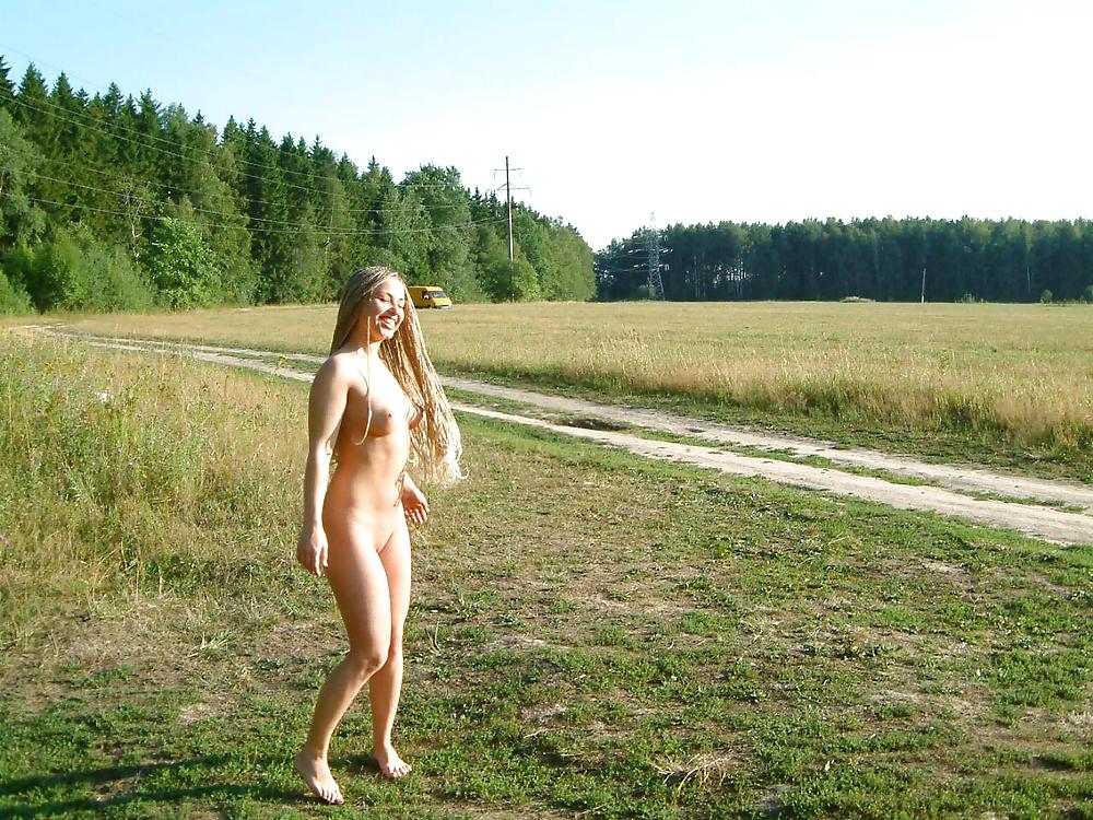 Blonde amateur girl in forest and public naked #16825101