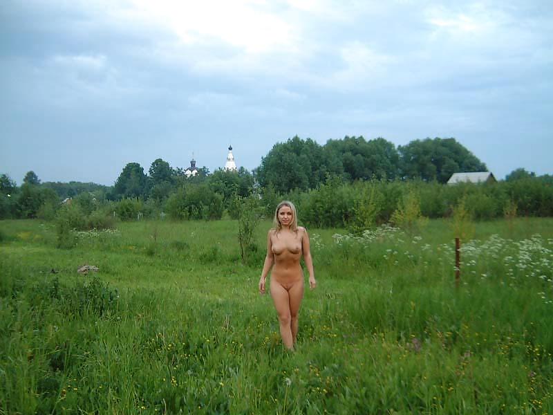 Blonde amateur girl in forest and public naked #16825240