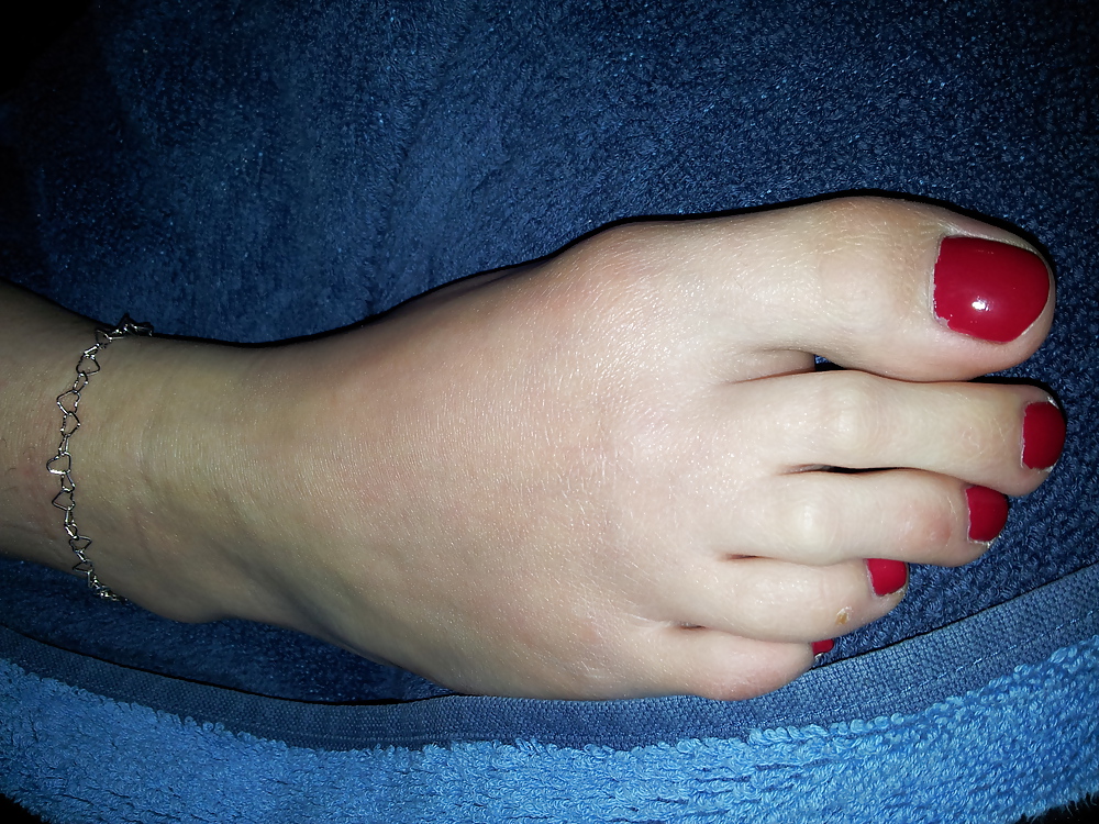 Wifes sexy polish red toe nails feet #22075141