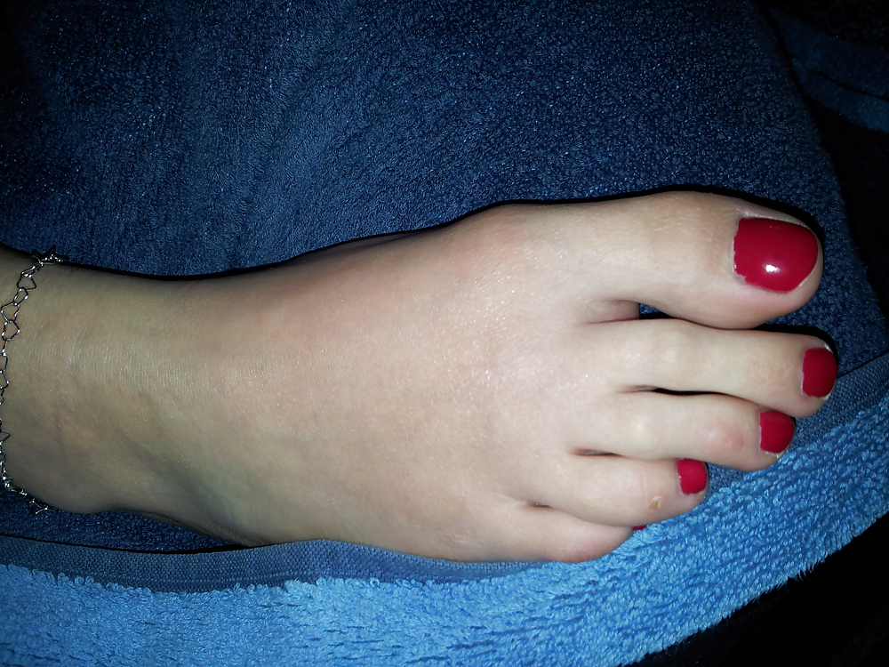 Wifes sexy polish red toe nails feet #22075155