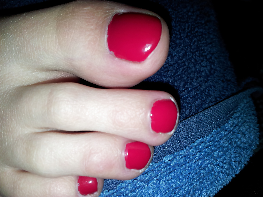 Wifes sexy polish red toe nails feet #22075167