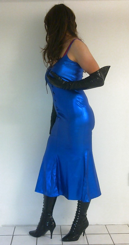 Shiny blue dress cd tv sissy #3772994