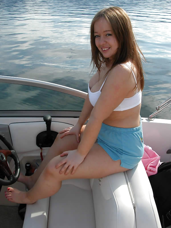 Hot chubby brunette getting her boobs out on a boat #16796907