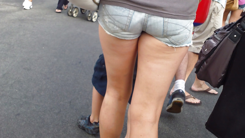 Tight ass & butt cheeks in short jeans  #14285150