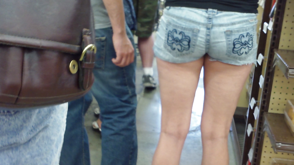 Standing in line behind Miss Sugar ass & butt in shorts #11808394
