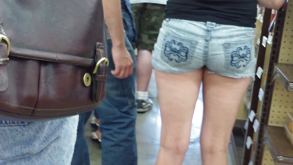Standing in line behind Miss Sugar ass & butt in shorts #11808666
