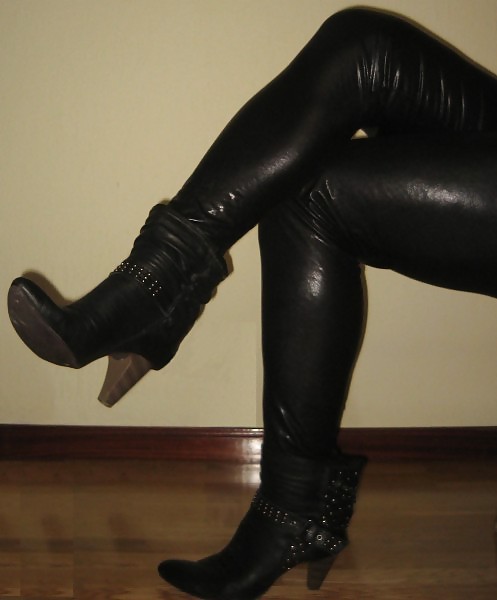 Me in shiny spandex leggings heels #19699225