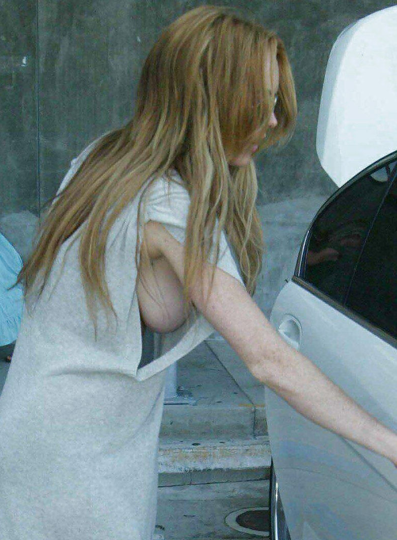 Lindsay Lohan ... Side Boob Front Of Her Car #13764794