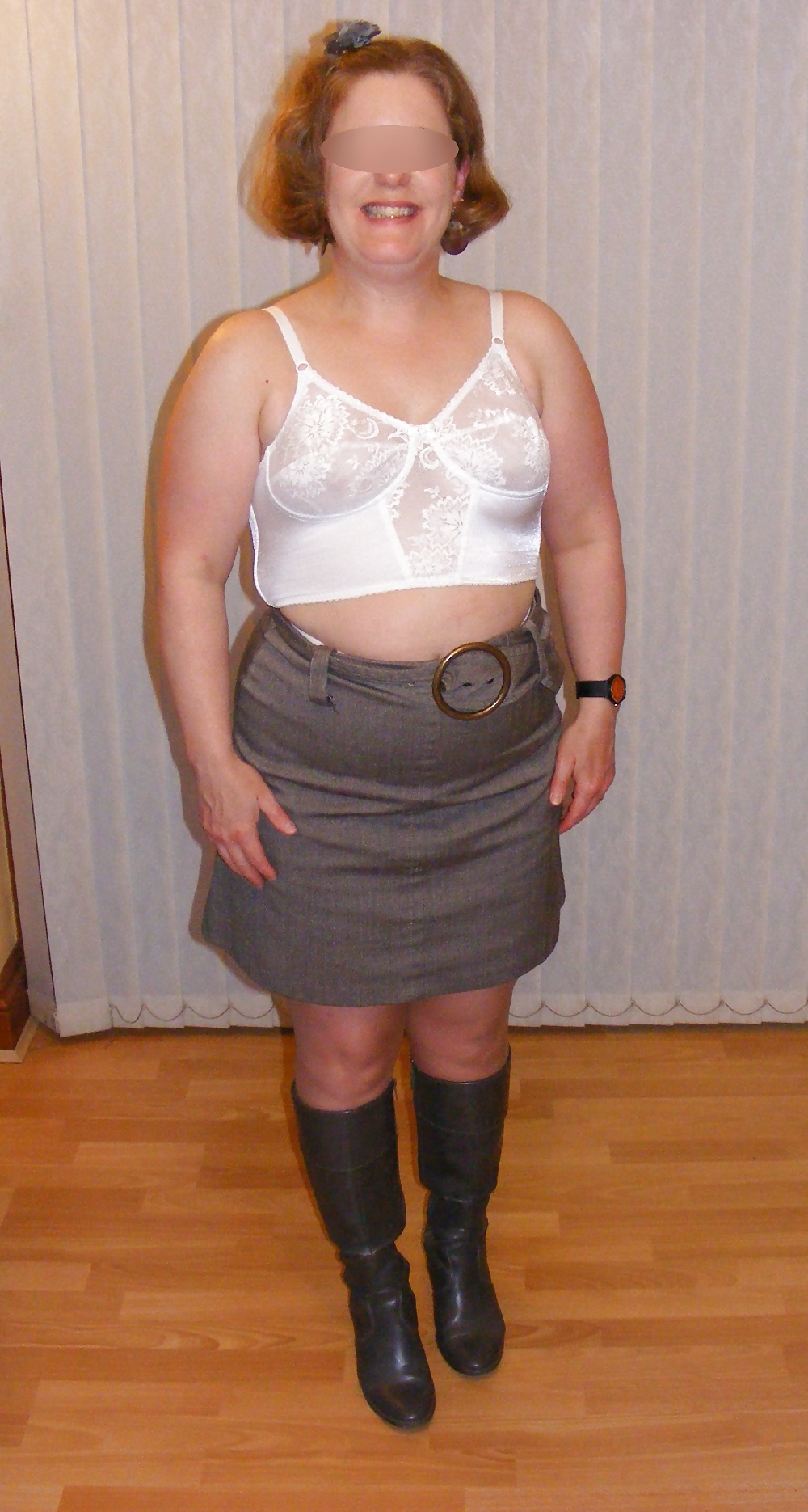 Slutty secretary in girdle, stockings, and boots #17413378