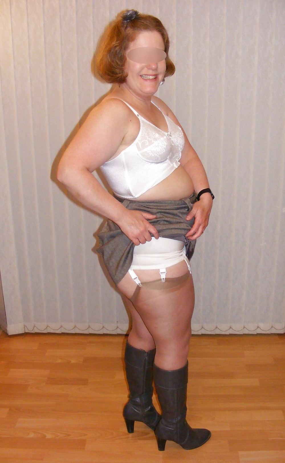 Slutty secretary in girdle, stockings, and boots #17413403