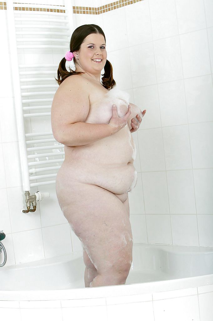 Pigtailed fat Jenny in tub  #18184670