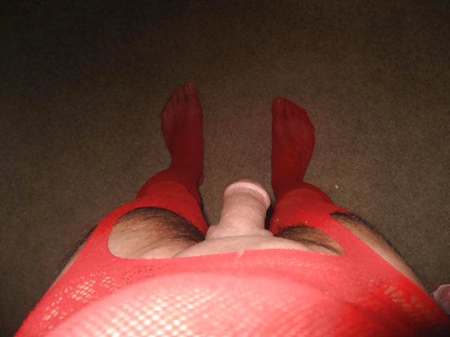 Sissy Slut Struts in Her Red Body Stocking #10166072