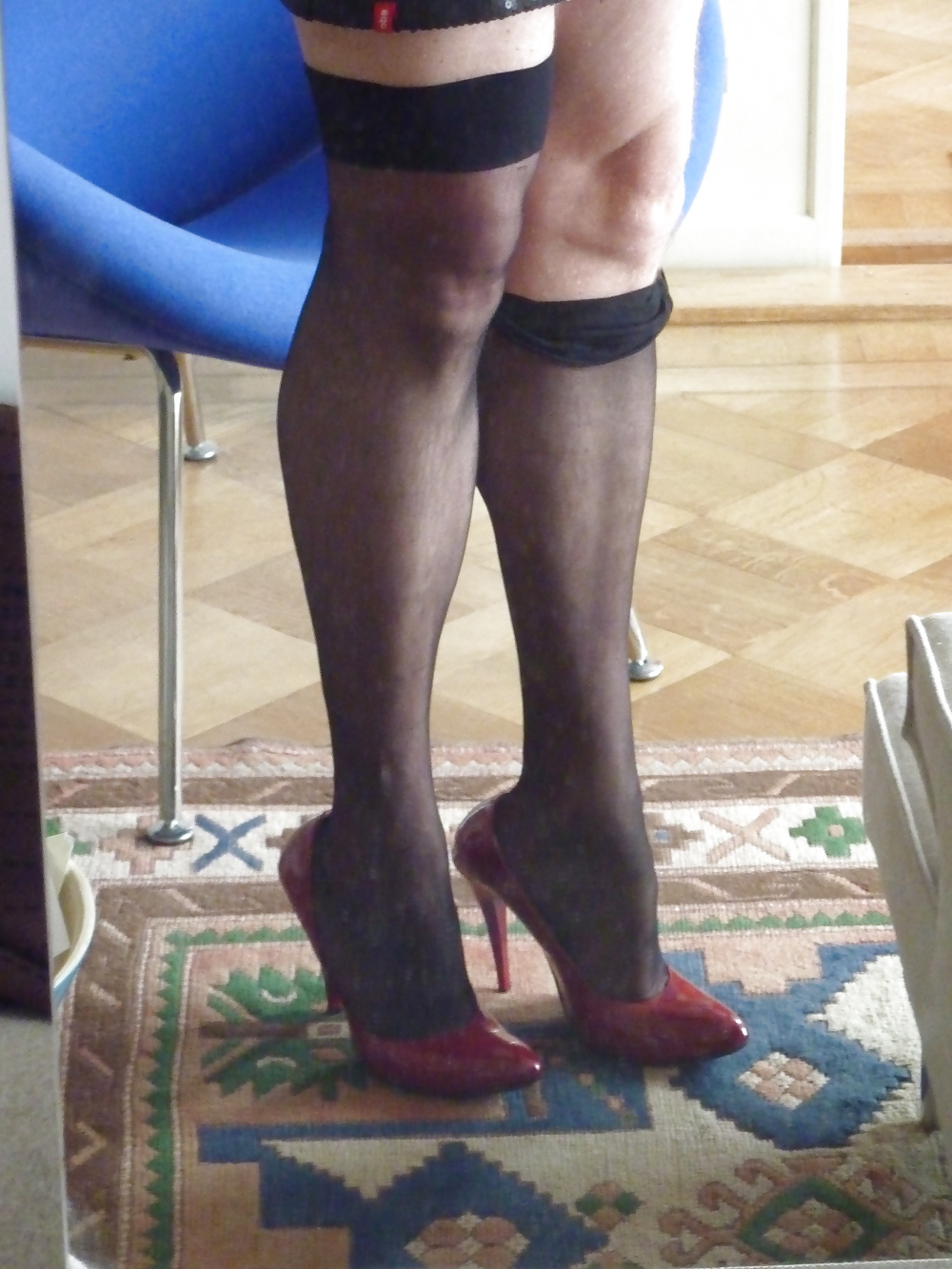 Lingerie nero tv cd slut rosso tacchi calze collant calze di nylon
 #18060061
