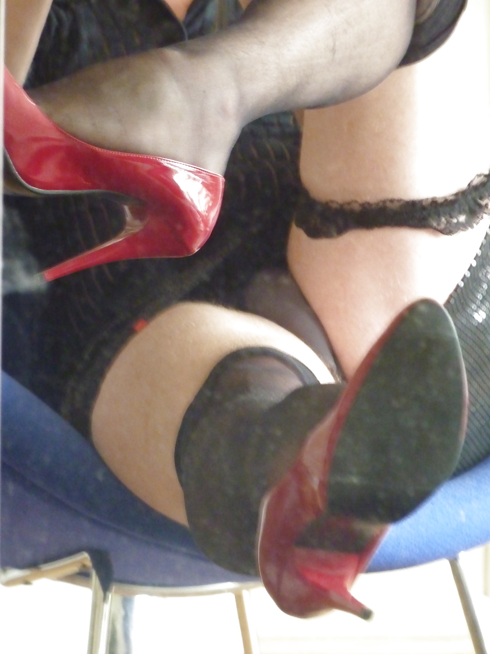 Lingerie nero tv cd slut rosso tacchi calze collant calze di nylon
 #18060063