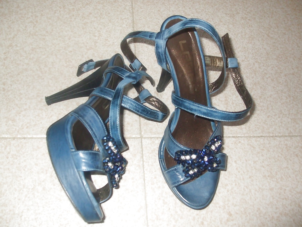 Blue and red sandals with my cock