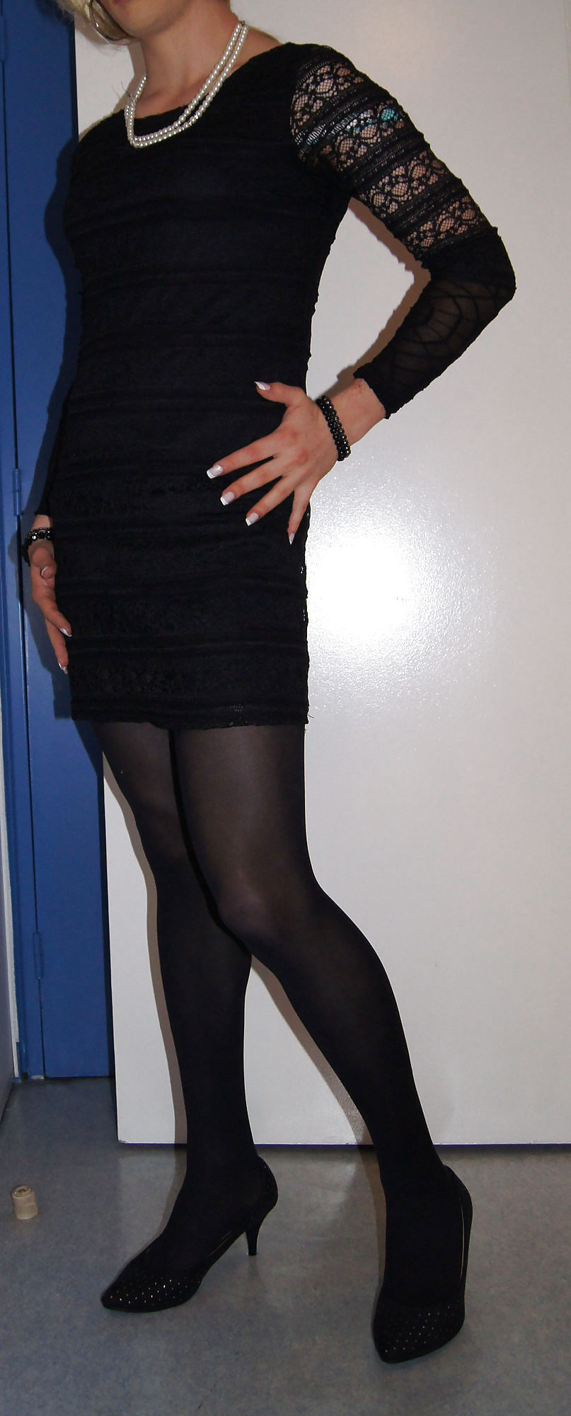 Me young teen crossdresser blond in black dress #21887527