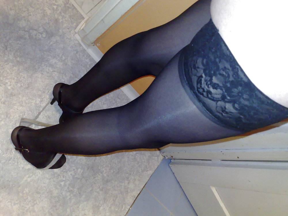 Silky black stockings & black high heels #135692