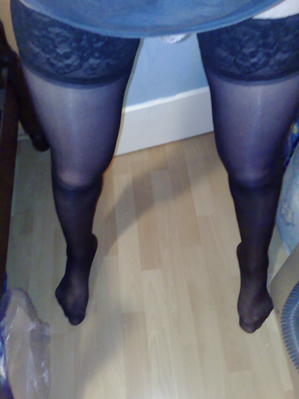 Silky black stockings & black high heels #135766