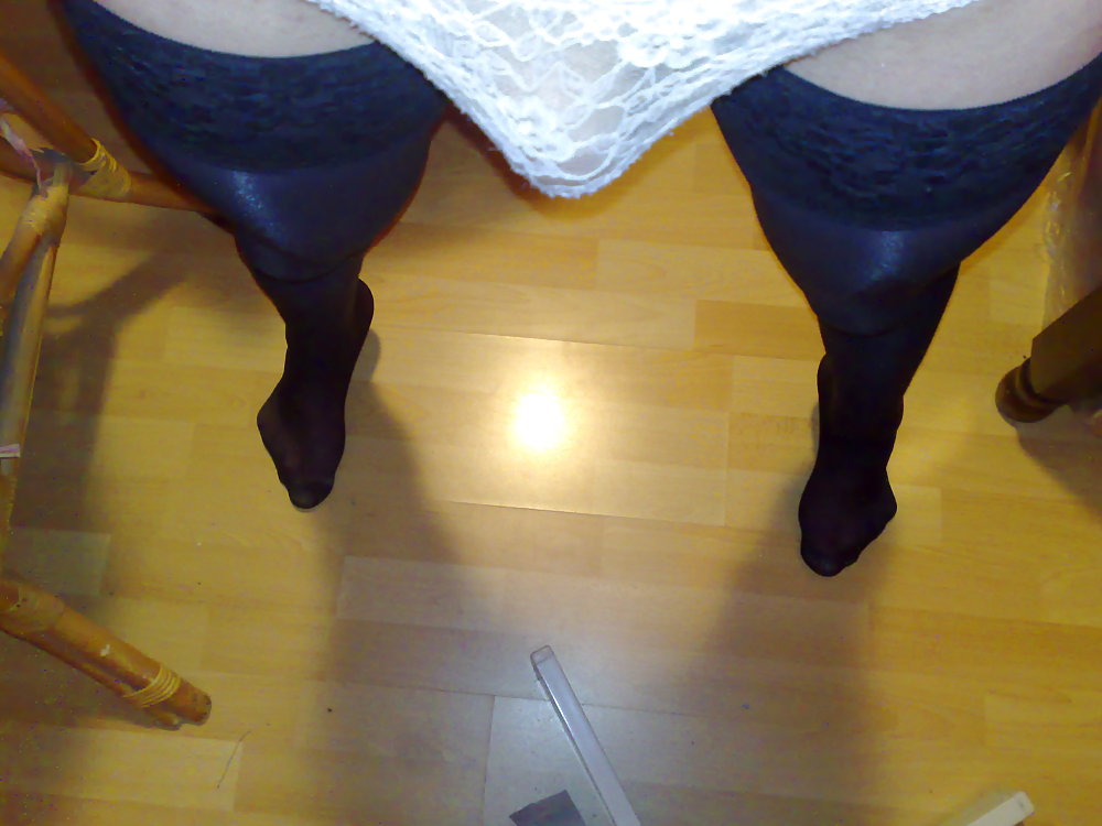 Silky black stockings & black high heels #135948