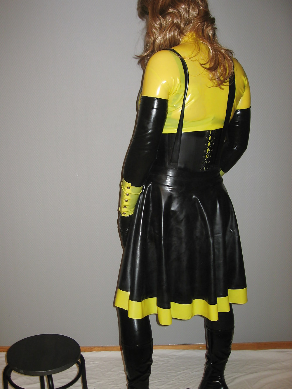 Yellow and black latex outfit #20467578
