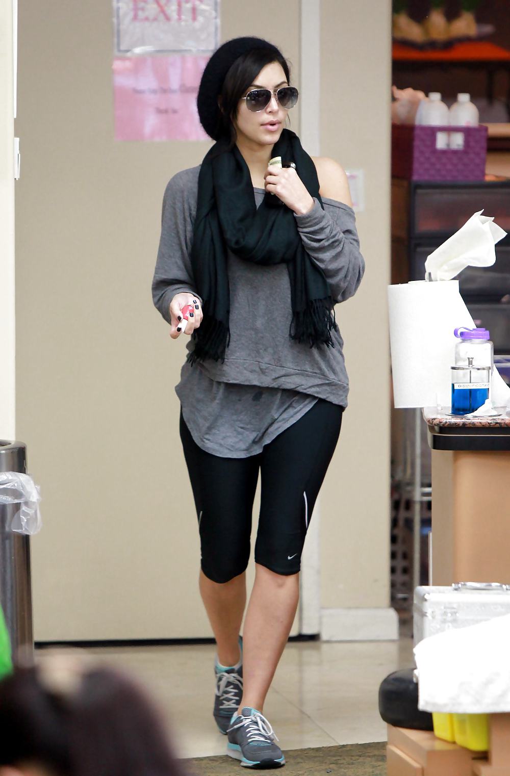 Kim Kardashian in leggings headed to a nail salon 