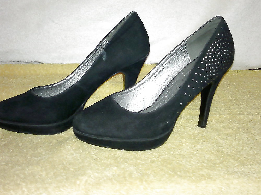 Schwarze Pumps mit Perlen an der Seite mit ca. 8 cm Absatz #9996189