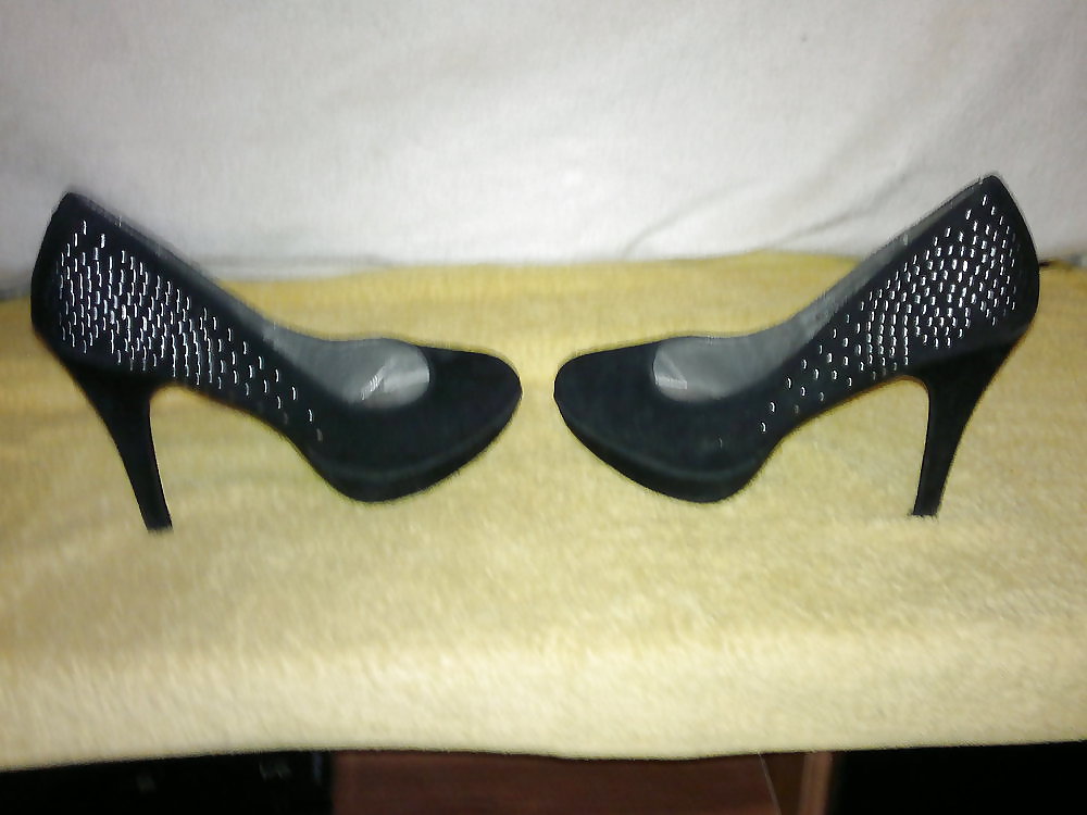 Schwarze Pumps mit Perlen an der Seite mit ca. 8 cm Absatz #9996211