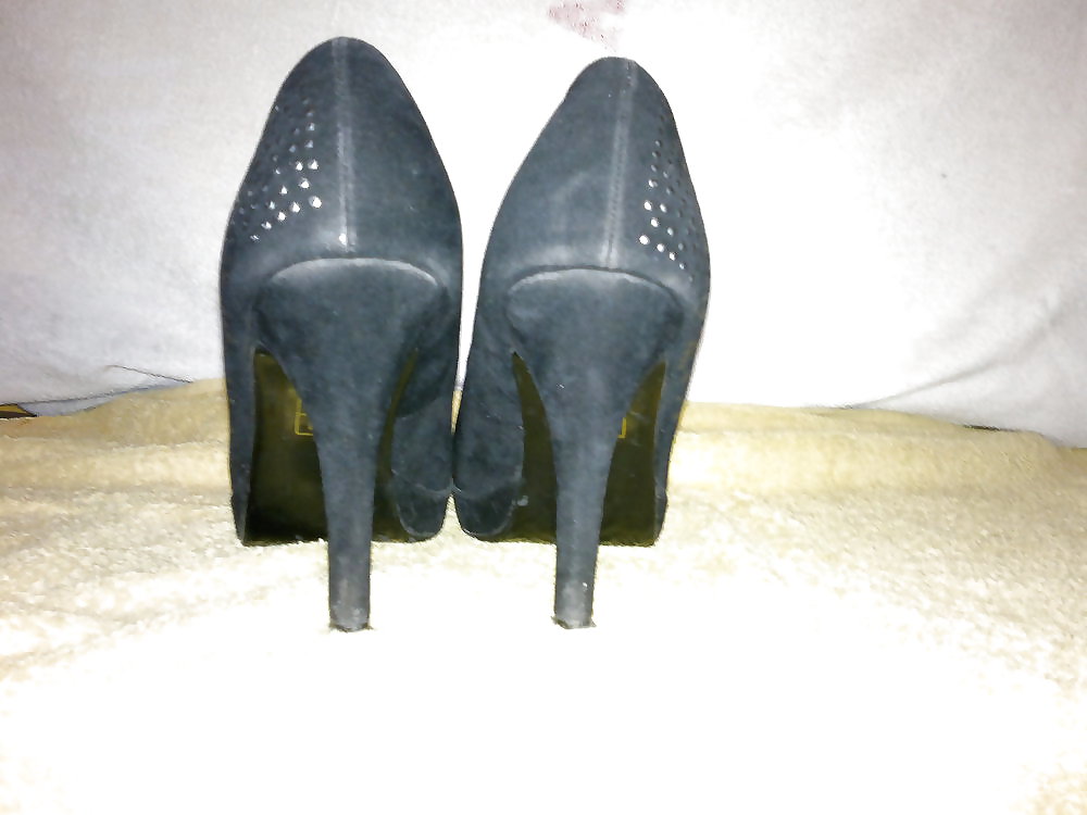 Schwarze Pumps mit Perlen an der Seite mit ca. 8 cm Absatz #9996218