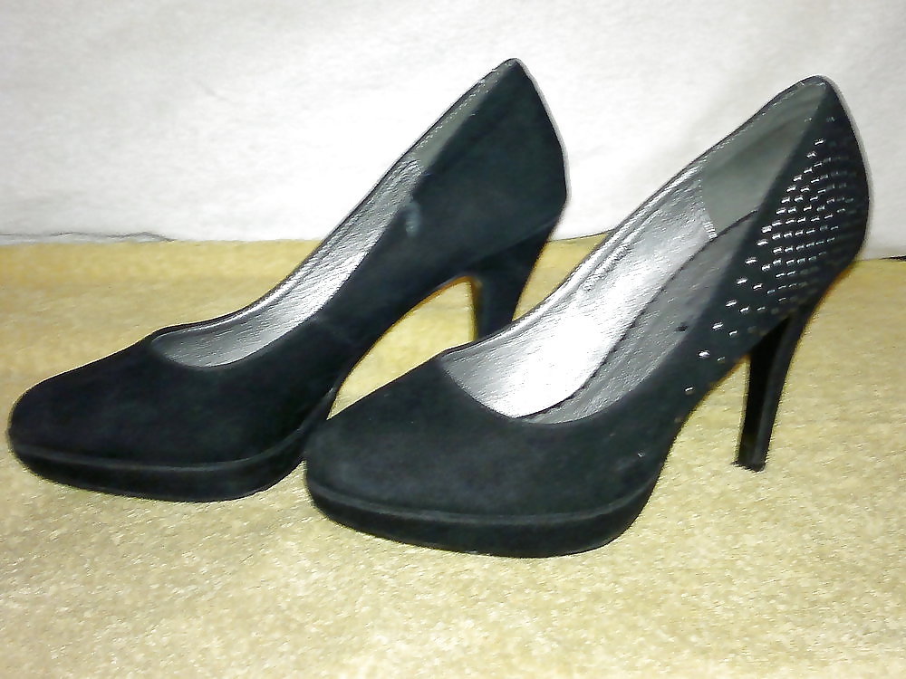 Schwarze Pumps mit Perlen an der Seite mit ca. 8 cm Absatz #9996231