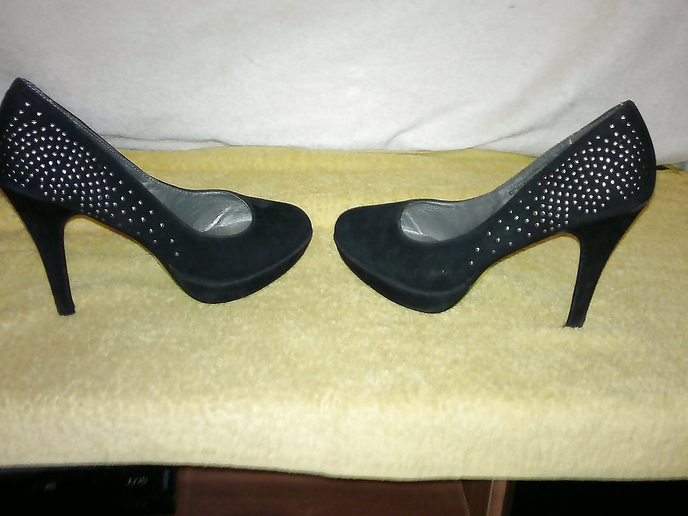Schwarze Pumps mit Perlen an der Seite mit ca. 8 cm Absatz #9996247