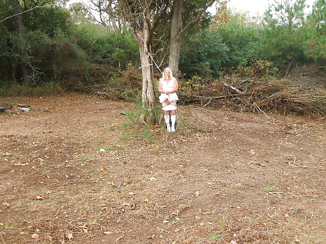 Sissy male pansy tied to a tree in public #3682639