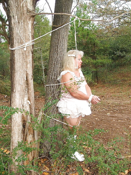 Sissy male pansy tied to a tree in public #3682683