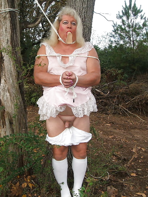 Sissy male pansy tied to a tree in public #3682726