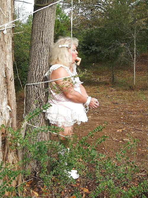 Sissy male pansy tied to a tree in public #3682745