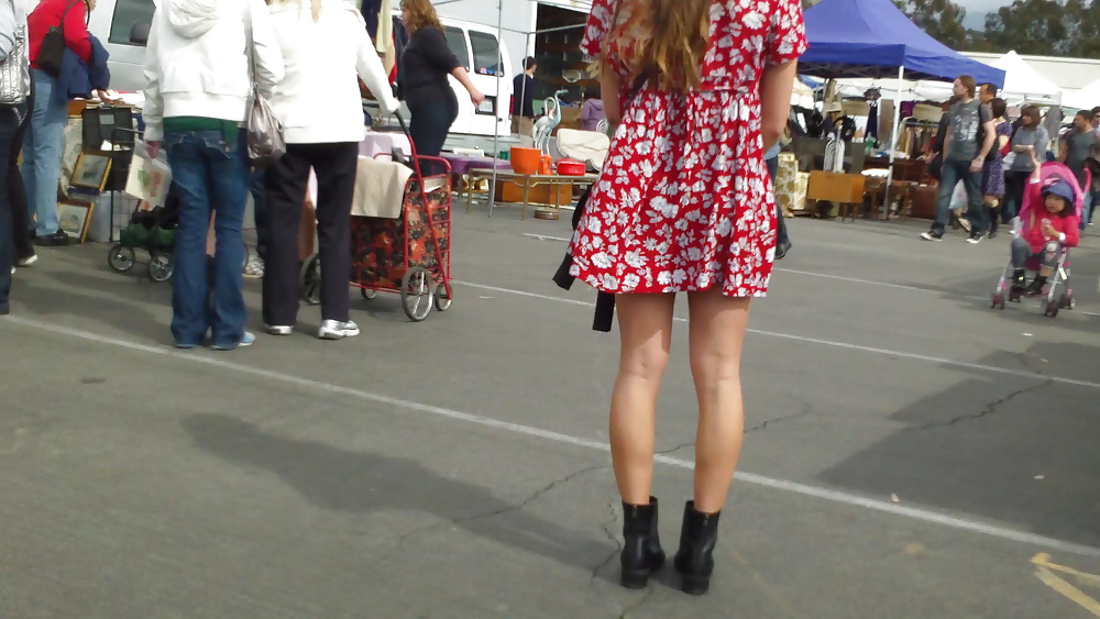 Hot teen girl in red costume with gigantic legs #9946455