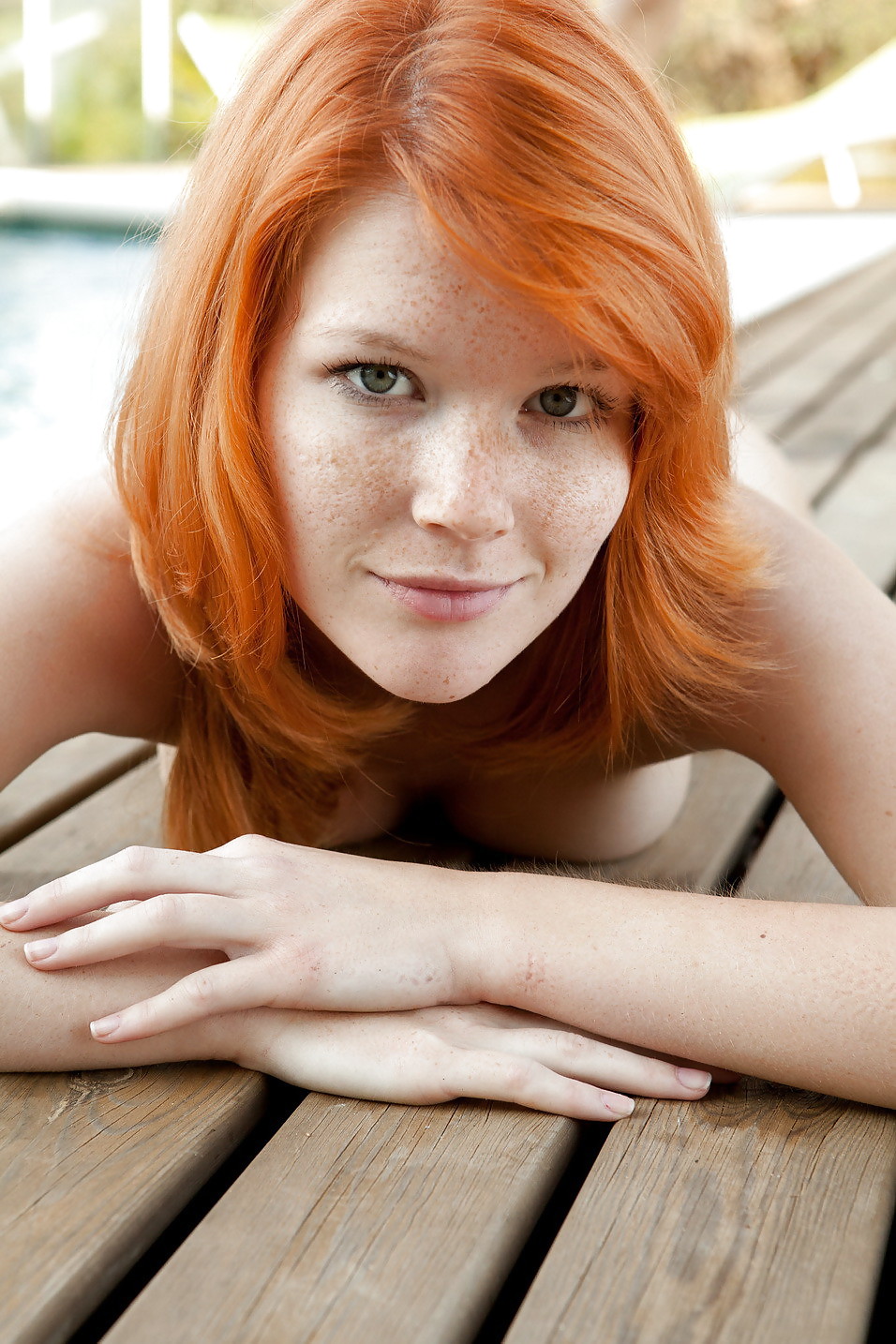 Shaved redhead by the pool #20773214