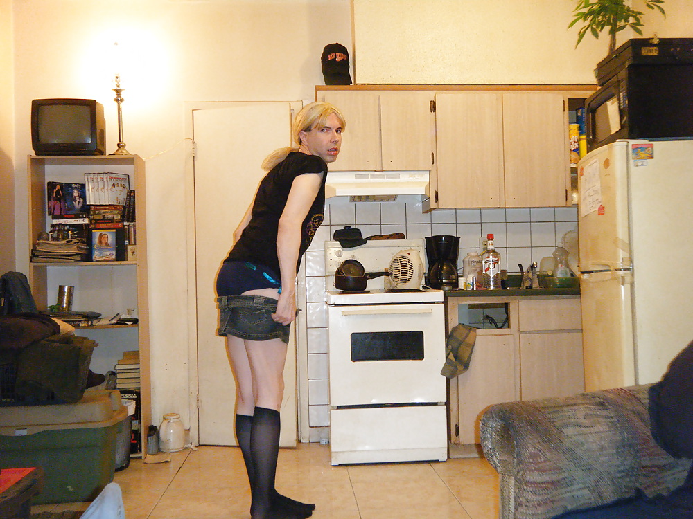 Mega hot tranny in tight jean mini skirt #4019867