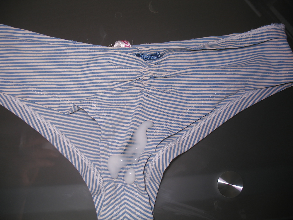 Blue & White Stripe Panty Cumshot #10870032