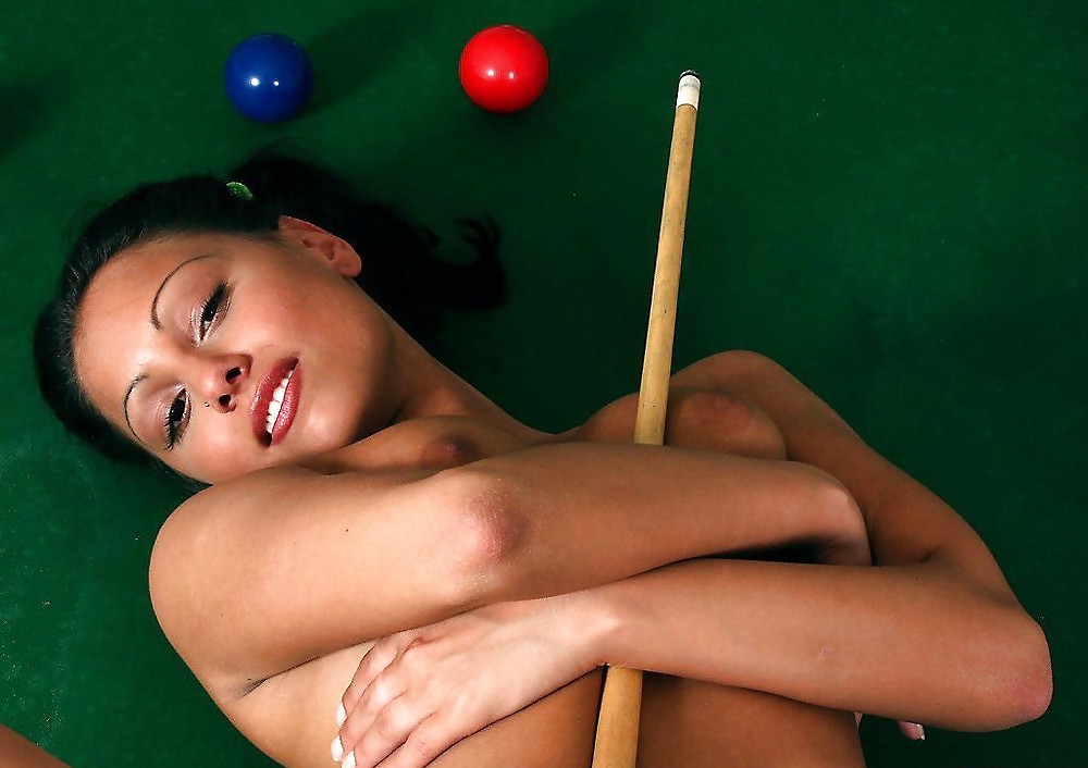 Brunette posing on a pool-table #19233848