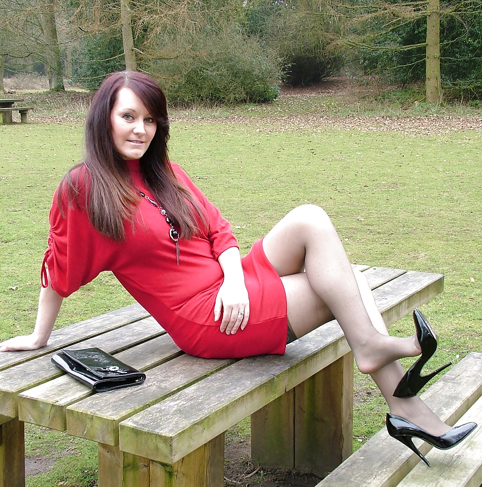 Horny MILF brunette loves to wear her high heels outdoors #4119442