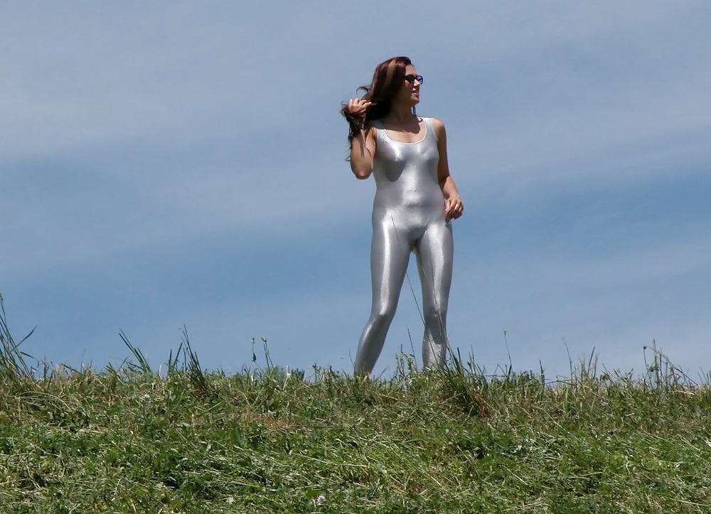 Spandex-Silber-Catsuit #9677458