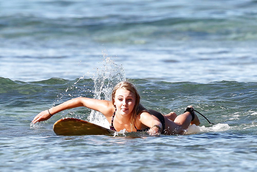 AnnaSophia Robb bikini surfing in Honolulu Hawai