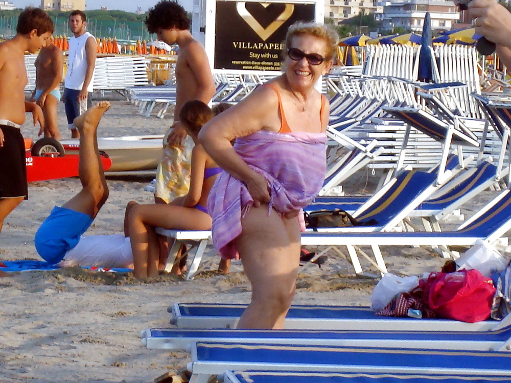 Busty granny on the beach! Mixed! #22103623