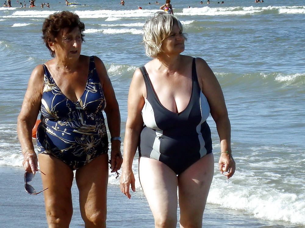 Busty granny on the beach! Mixed! #22103659
