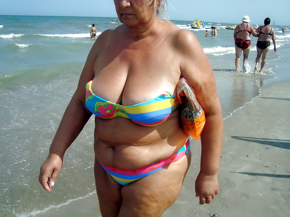 Busty granny on the beach! Mixed! #22103677