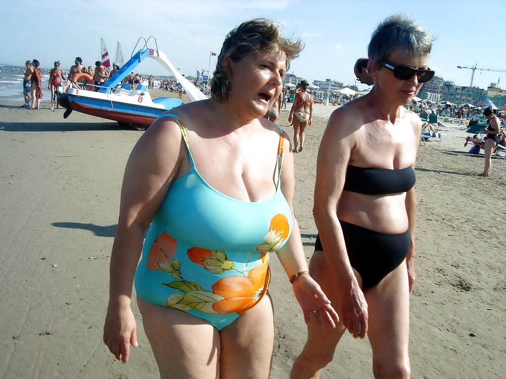 Busty granny on the beach! Mixed! #22103690